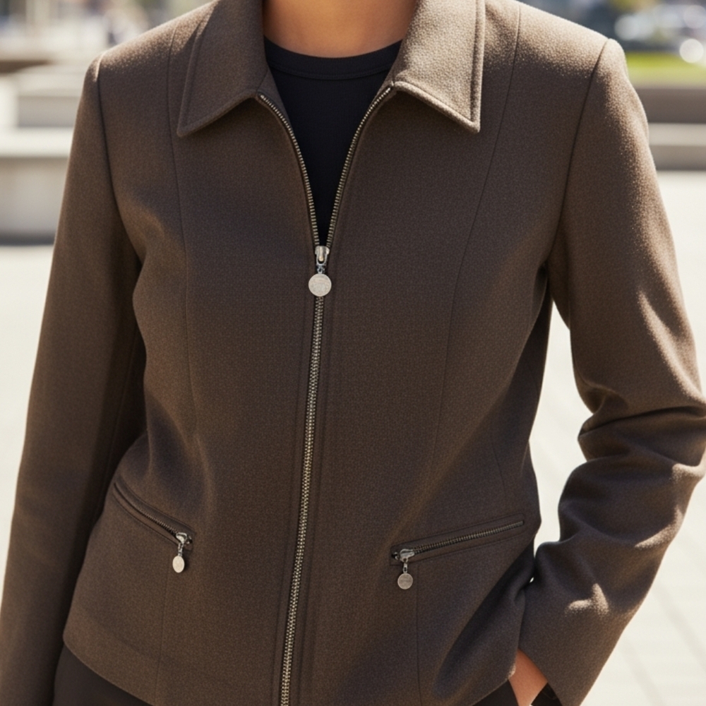 Rafaella Taupe Women's Zip-Up Blazer